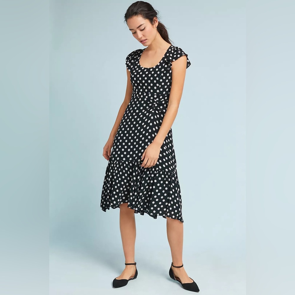 Anthropologie Maeve Gathered Polka Dot Dress - Picture 2 of 7